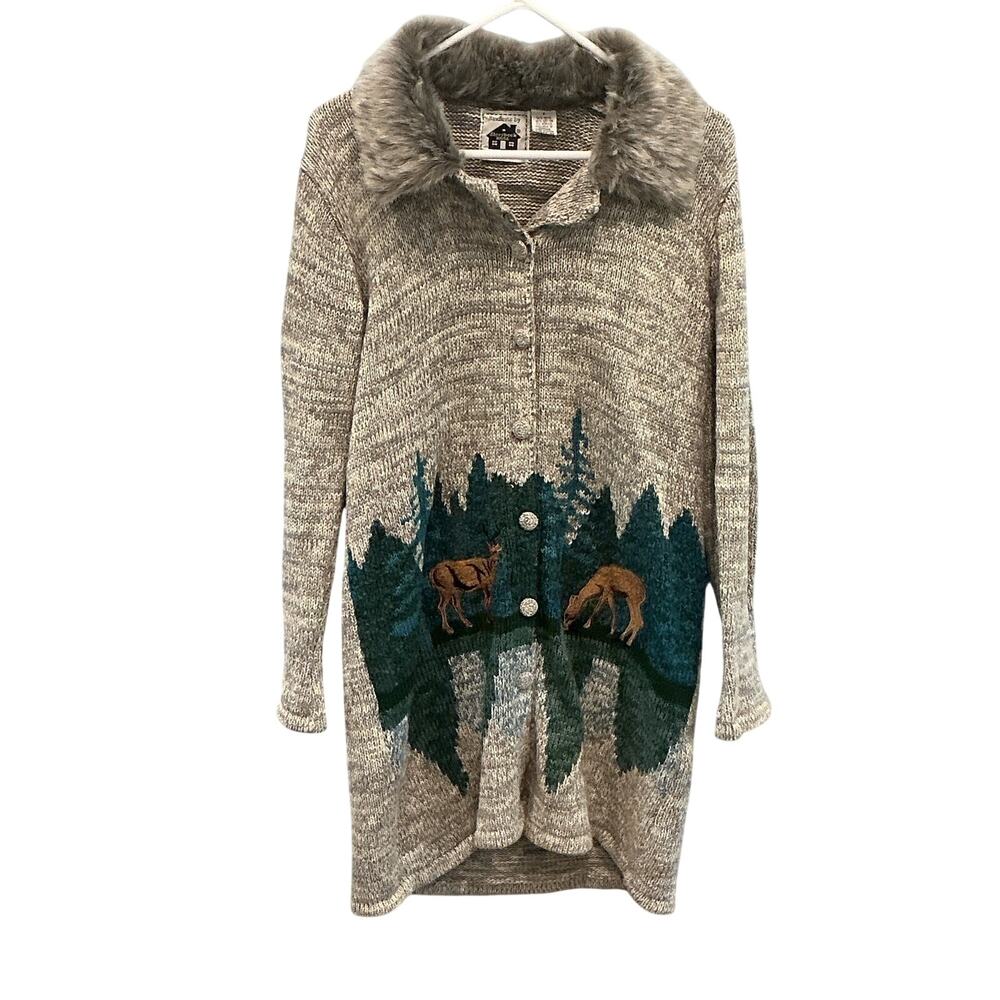 Storybook Knits Duster Length Sweater Cardigan Deer‎ Rustic Forest Fairy Twee S